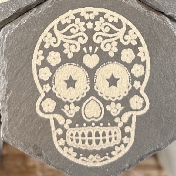 Hexagonal Gray Skull Coasters - Picture 8 of 8